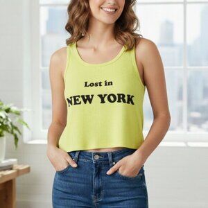 Pull & Bear Lost in New York Crop Tank Top  Yellow Size Small